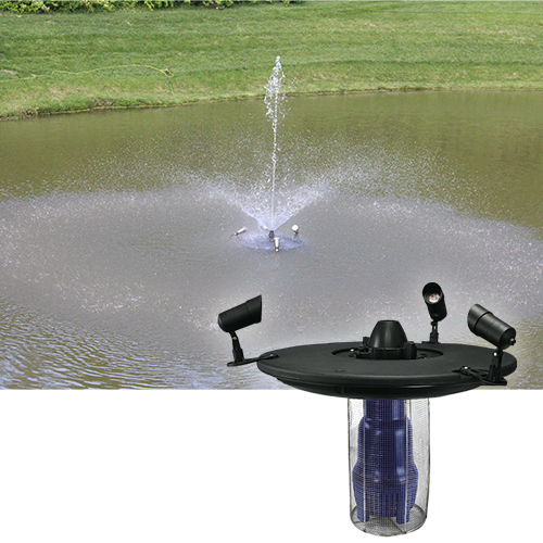 3 1/2 HP Pump with 200 Cord and AQF150003X3-200 3 Aquamarine Floating Fountain with 36 Float, Spray Pattern Nozzles 3-Watt Color Changing Light Kit with Remote Half Off Ponds 